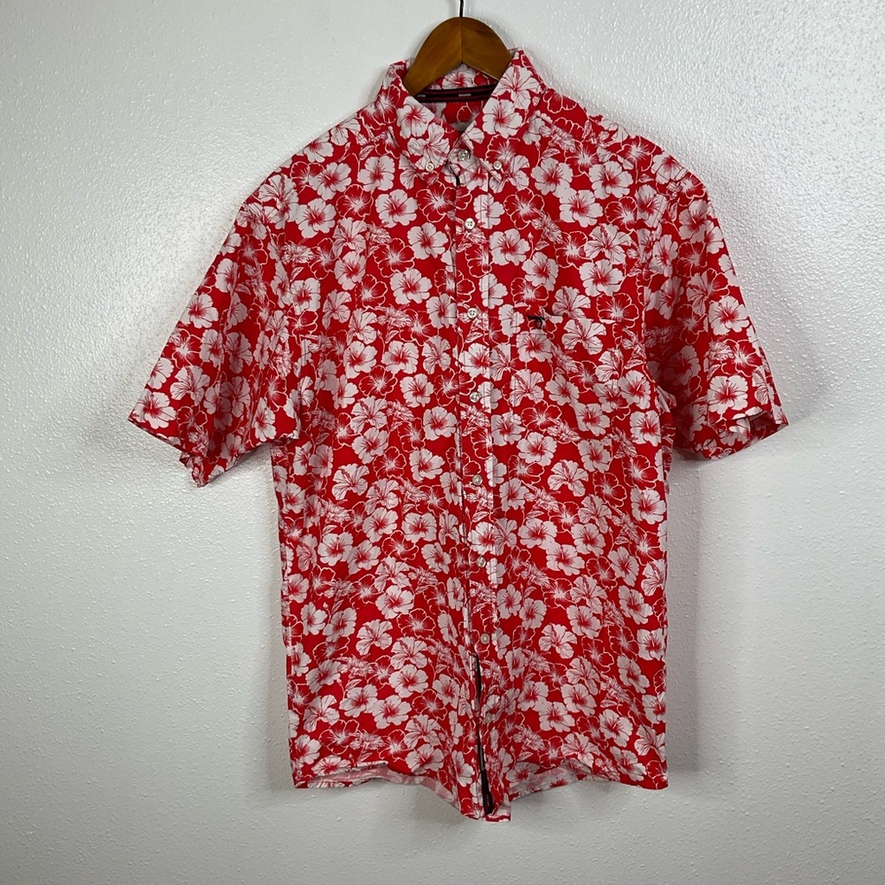 Drover‎ Cowboy Threads Red Hibiscus Button Down Shirt Size Medium